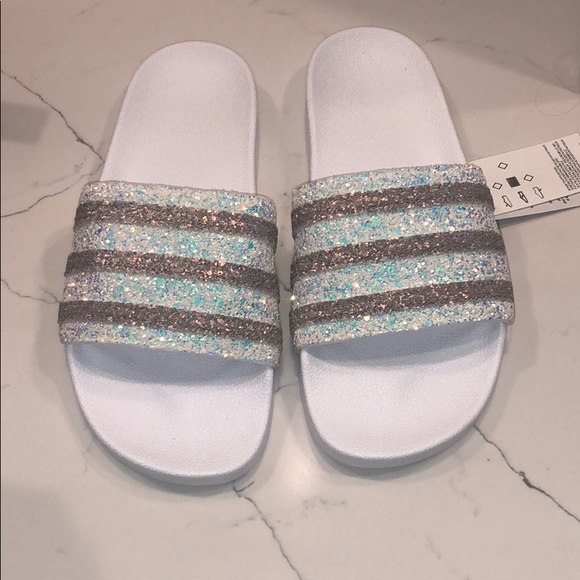 sparkly adidas slides